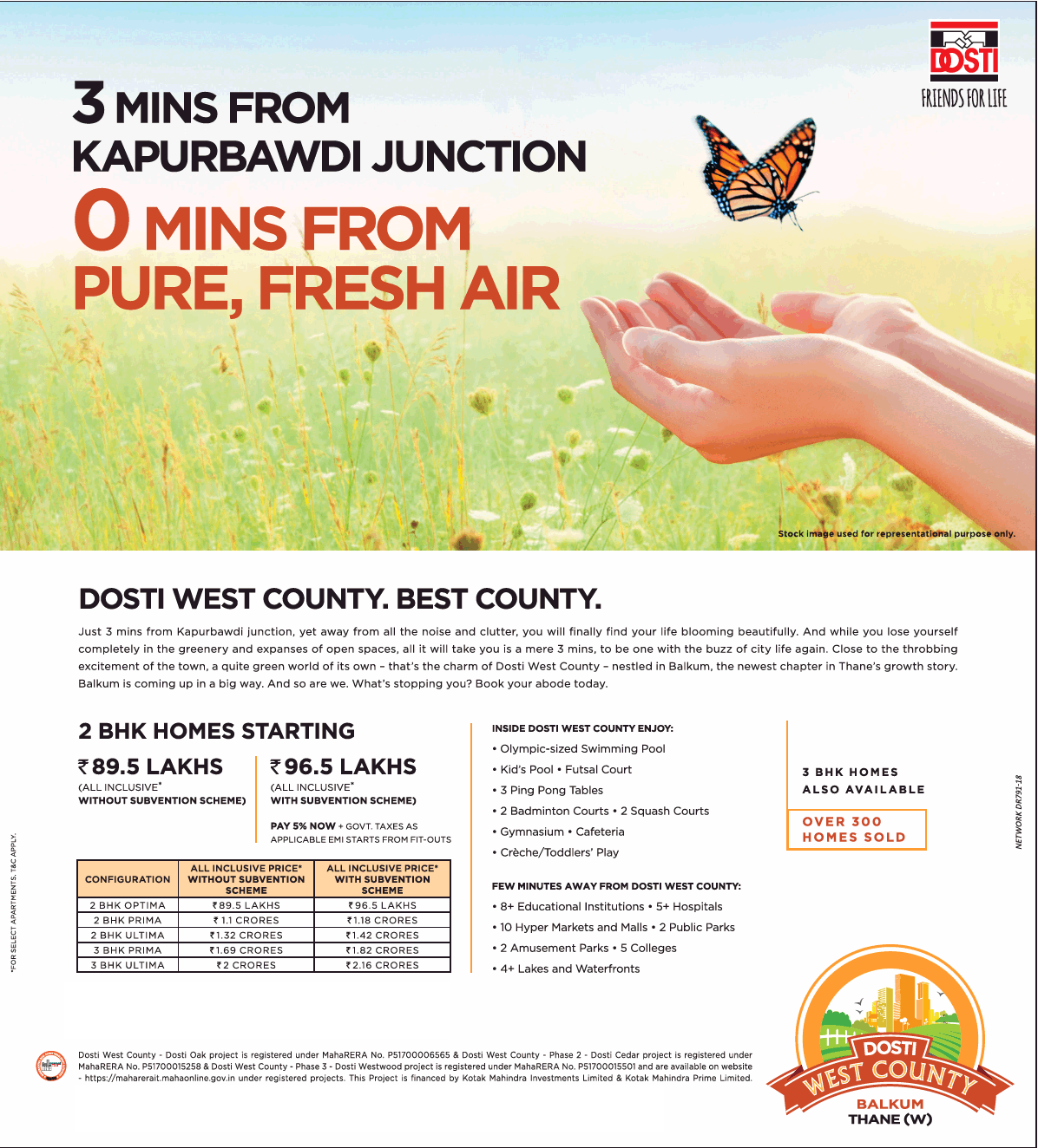 Book 2 BHK homes starting from Rs. 89.5 Lakhs at Dosti West County in Mumbai